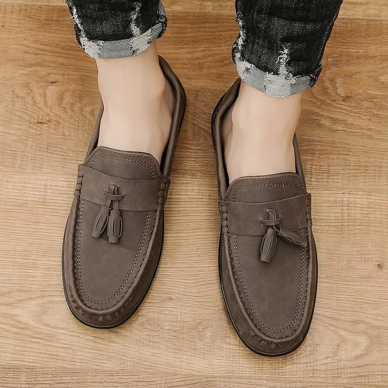 Men's Loafers Round Toe PU Leather Tassel Loafers, Flexible Anti-Slip Flat Heel, Lightweight Slip-On Shoes for Party and Casual Wear