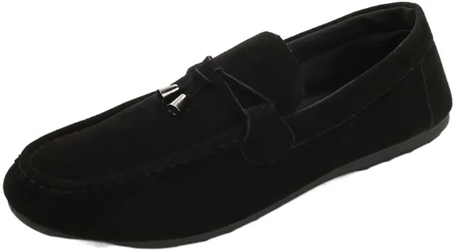 Mens Loafers Round Toe Smoking Loafers Tassel Simple Comfortable Flexible Anti-Slip Walking Classic Slip-ons