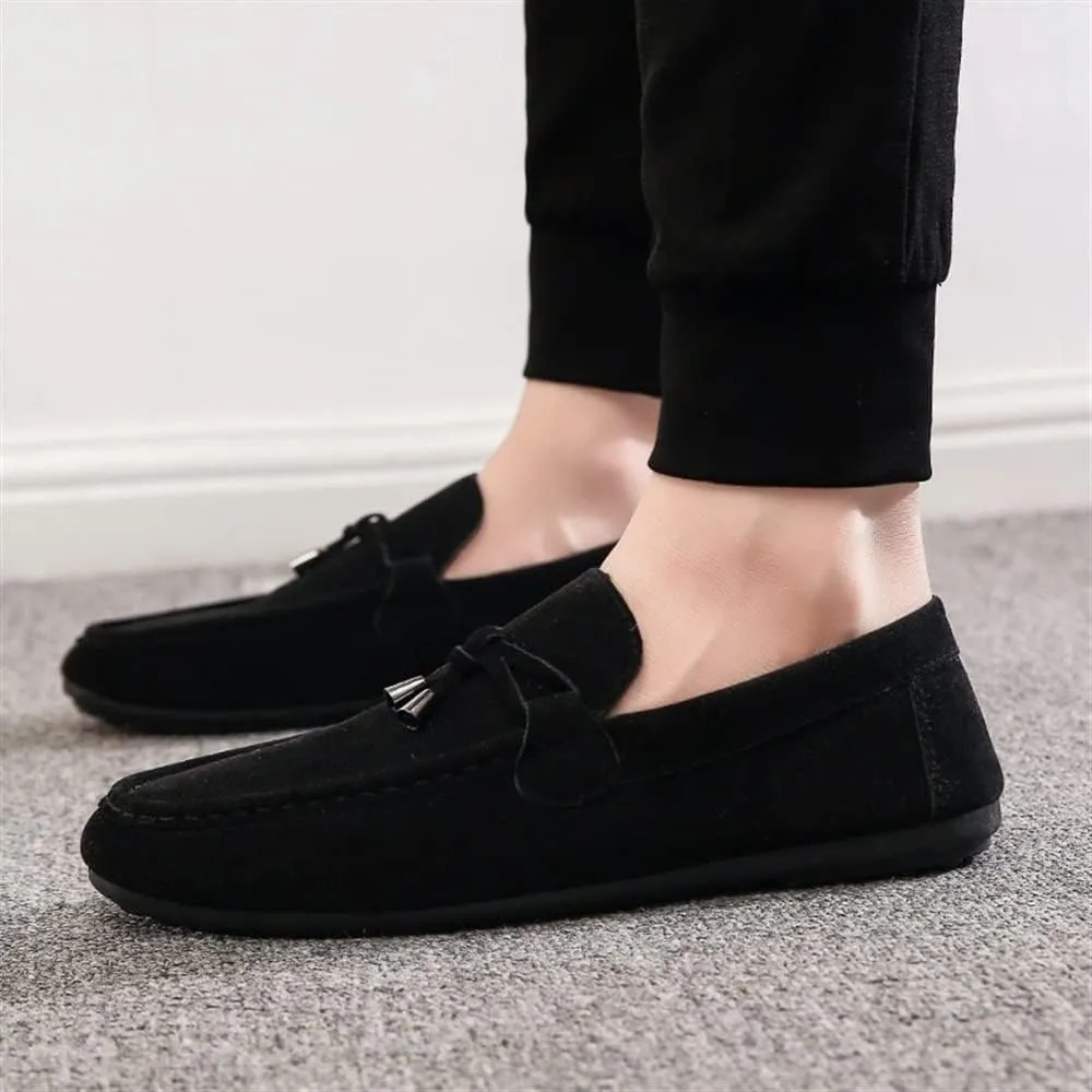 Mens Loafers Round Toe Smoking Loafers Tassel Simple Comfortable Flexible Anti-Slip Walking Classic Slip-ons