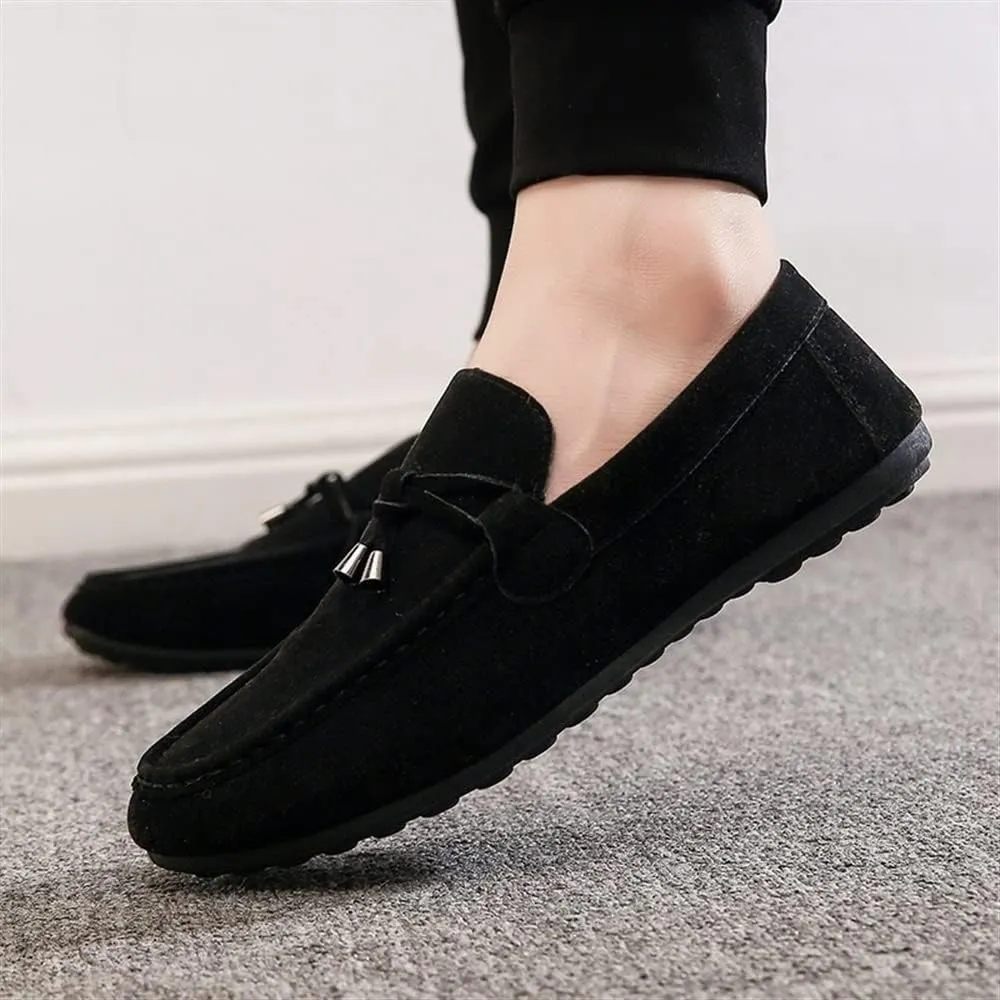 Mens Loafers Round Toe Smoking Loafers Tassel Simple Comfortable Flexible Anti-Slip Walking Classic Slip-ons