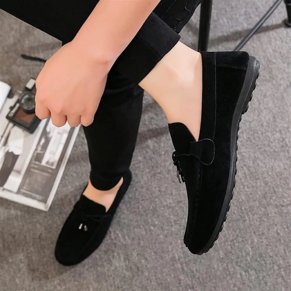 Mens Loafers Round Toe Smoking Loafers Tassel Simple Comfortable Flexible Anti-Slip Walking Classic Slip-ons