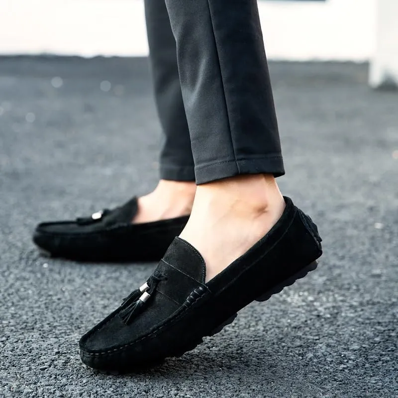 Mens Loafers Round Toe Solid Color with Tassel Suede Vamp Driving Loafers Comfortable Flexible Anti-Slip Party Prom Slip On