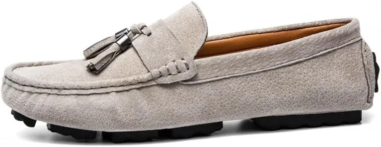 Mens Loafers Round Toe Solid Color with Tassel Suede Vamp Driving Loafers Comfortable Flexible Anti-Slip Party Prom Slip On