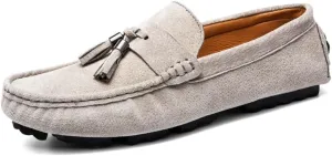Mens Loafers Round Toe Solid Color with Tassel Suede Vamp Driving Loafers Comfortable Flexible Anti-Slip Party Prom Slip On