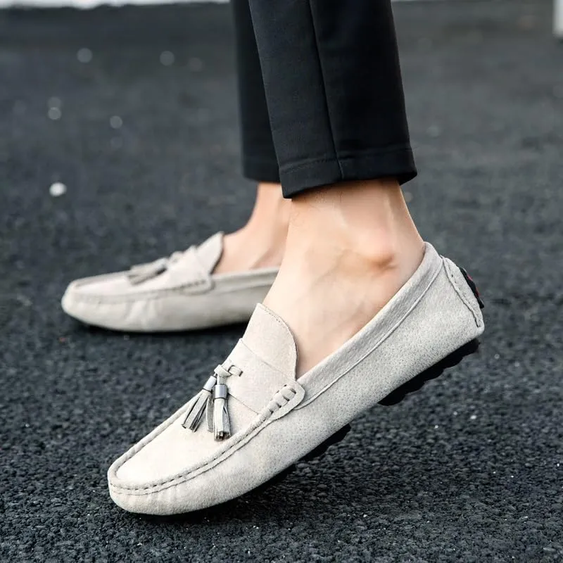 Mens Loafers Round Toe Solid Color with Tassel Suede Vamp Driving Loafers Comfortable Flexible Anti-Slip Party Prom Slip On