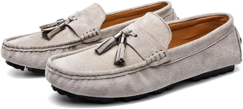 Mens Loafers Round Toe Solid Color with Tassel Suede Vamp Driving Loafers Comfortable Flexible Anti-Slip Party Prom Slip On
