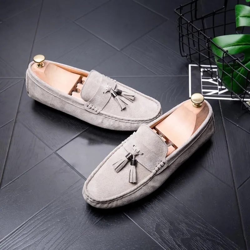 Mens Loafers Round Toe Solid Color with Tassel Suede Vamp Driving Loafers Comfortable Flexible Anti-Slip Party Prom Slip On