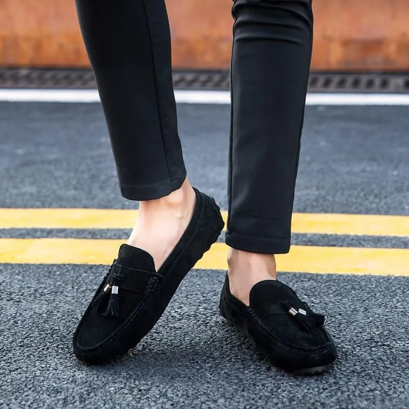 Mens Loafers Round Toe Solid Color with Tassel Suede Vamp Driving Loafers Comfortable Flexible Anti-Slip Party Prom Slip On