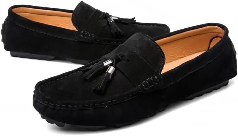 Mens Loafers Round Toe Solid Color with Tassel Suede Vamp Driving Loafers Comfortable Flexible Anti-Slip Party Prom Slip On
