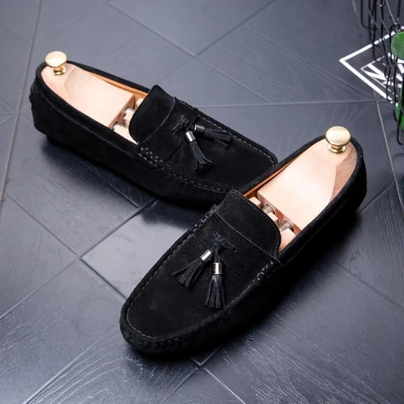 Mens Loafers Round Toe Solid Color with Tassel Suede Vamp Driving Loafers Comfortable Flexible Anti-Slip Party Prom Slip On