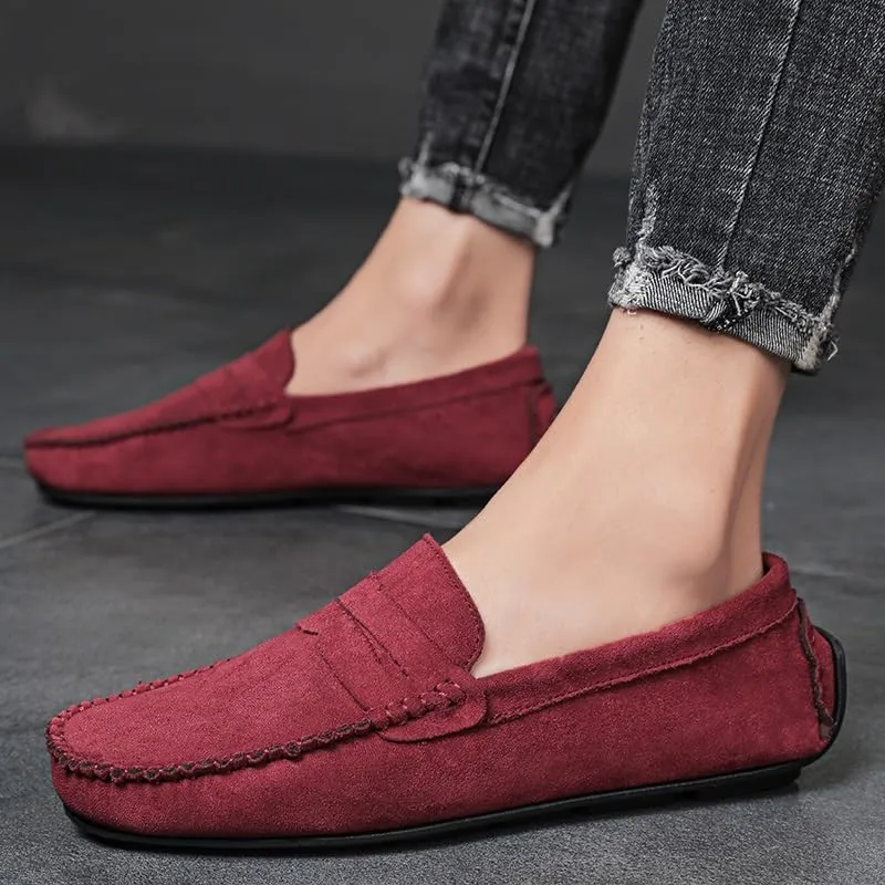 Mens Loafers Round Toe Suede Vamp Penny Driving Loafers Lightweight Flat Heel Flexible Party Slip-ons