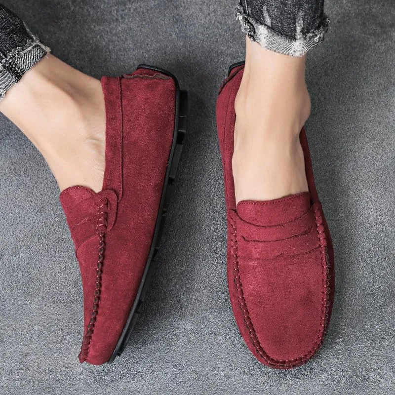 Mens Loafers Round Toe Suede Vamp Penny Driving Loafers Lightweight Flat Heel Flexible Party Slip-ons