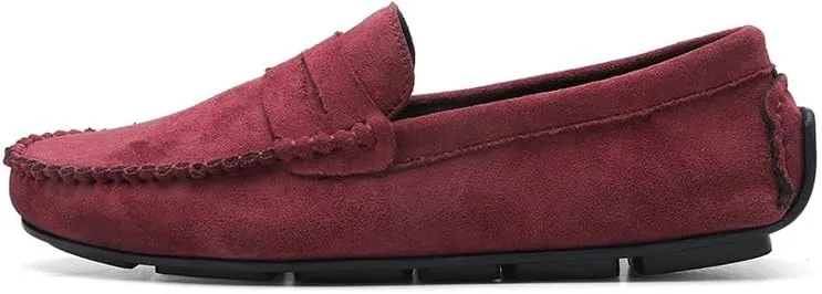 Mens Loafers Round Toe Suede Vamp Penny Driving Loafers Lightweight Flat Heel Flexible Party Slip-ons
