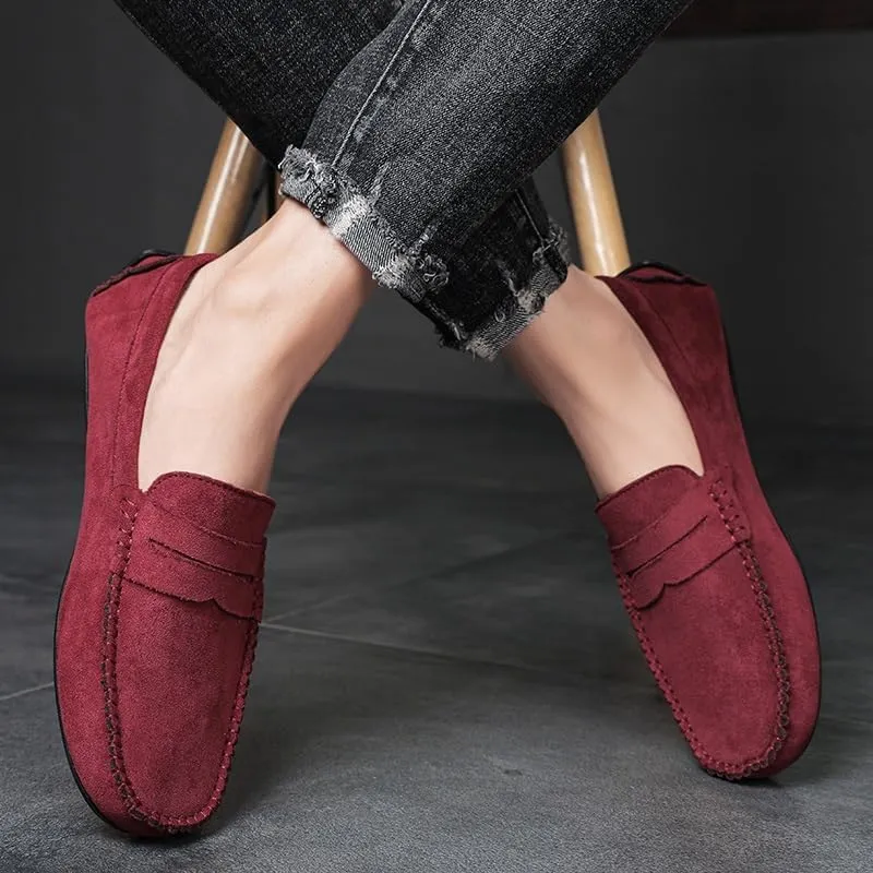 Mens Loafers Round Toe Suede Vamp Penny Driving Loafers Lightweight Flat Heel Flexible Party Slip-ons