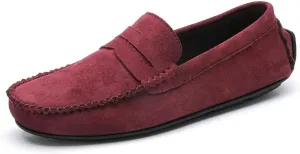 Mens Loafers Round Toe Suede Vamp Penny Driving Loafers Lightweight Flat Heel Flexible Party Slip-ons