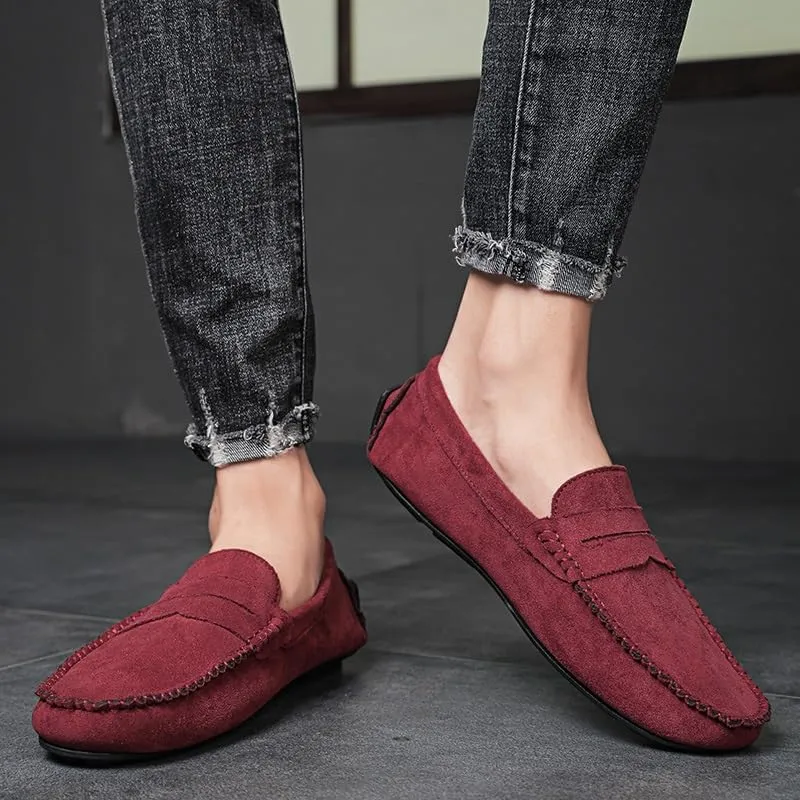 Mens Loafers Round Toe Suede Vamp Penny Driving Loafers Lightweight Flat Heel Flexible Party Slip-ons