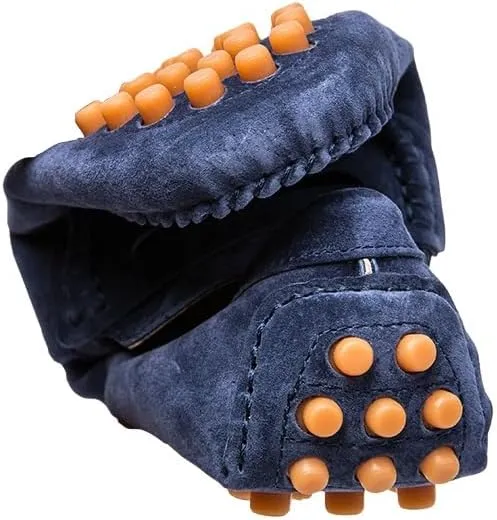 Mens Loafers Round Toe Suede Vamp Penny Driving Loafers Moc Shoes Flexible Comfortable Anti-Slip Prom Slip-ons(Blue,9)