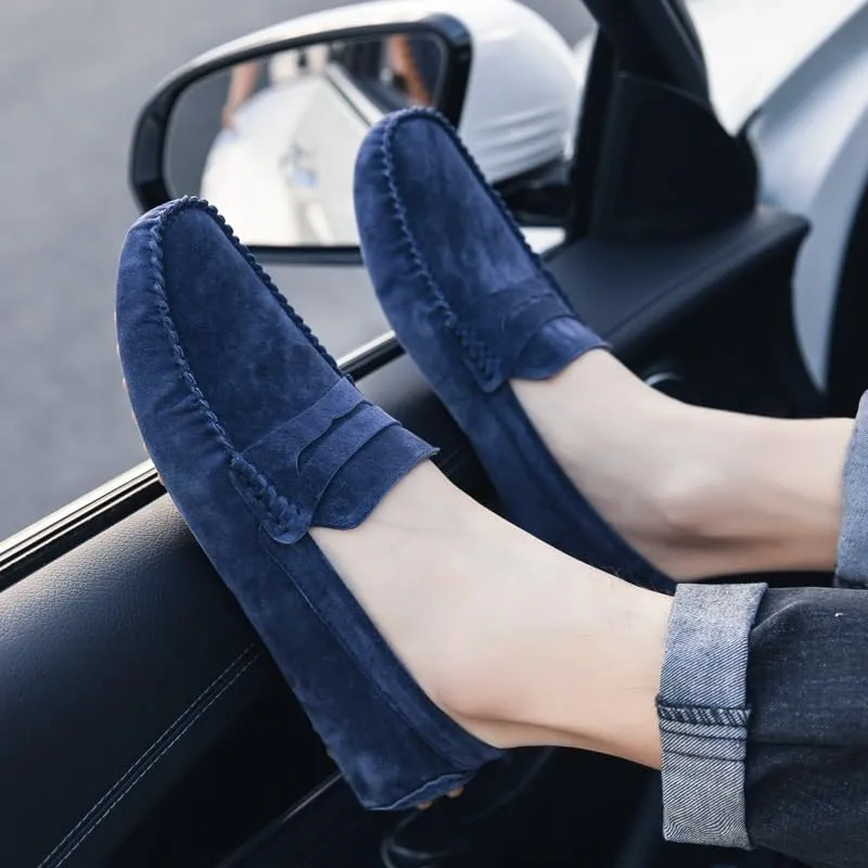 Mens Loafers Round Toe Suede Vamp Penny Driving Loafers Moc Shoes Flexible Comfortable Anti-Slip Prom Slip-ons(Blue,9)