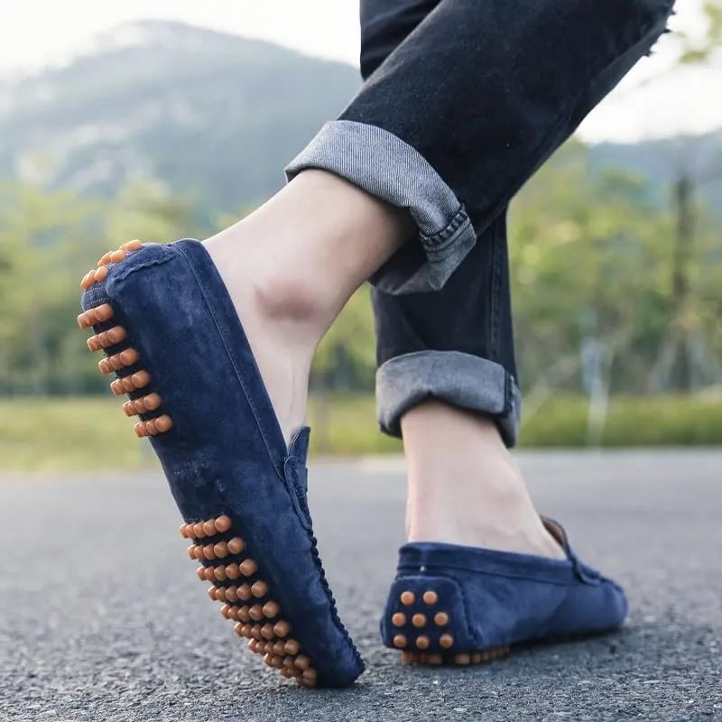 Mens Loafers Round Toe Suede Vamp Penny Driving Loafers Moc Shoes Flexible Comfortable Anti-Slip Prom Slip-ons(Blue,9)