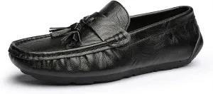 Mens Loafers Shoe Genuine Leather Tassel Stitching Details Round Toe Flexible Comfortable Anti-Slip Casual Slip On