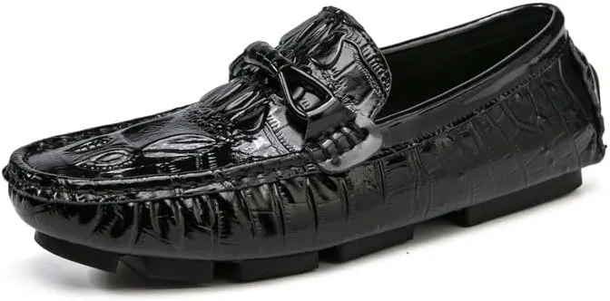 Mens Loafers Shoe Leather Crocodile Print Driving Loafers Anti-Slip Comfortable Flexible Walking Party Slip-ons