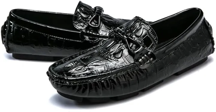 Mens Loafers Shoe Leather Crocodile Print Driving Loafers Anti-Slip Comfortable Flexible Walking Party Slip-ons