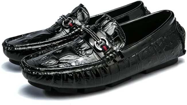Mens Loafers Shoe Leather Crocodile Print Driving Loafers Anti-Slip Comfortable Flexible Walking Party Slip-ons