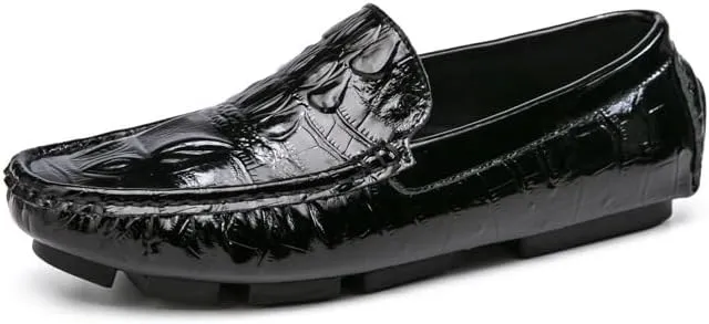 Mens Loafers Shoe Leather Crocodile Print Driving Loafers Anti-Slip Comfortable Flexible Walking Party Slip-ons