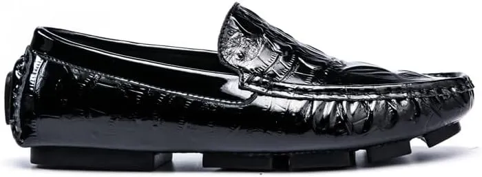 Mens Loafers Shoe Leather Crocodile Print Driving Loafers Anti-Slip Comfortable Flexible Walking Party Slip-ons