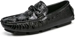 Mens Loafers Shoe Leather Crocodile Print Driving Loafers Anti-Slip Comfortable Flexible Walking Party Slip-ons