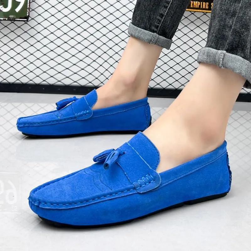 Mens Loafers Shoe Nubuck Leather Tassel Penny Driving Loafers Flexible Flat Heel Resistant Wedding Slip On