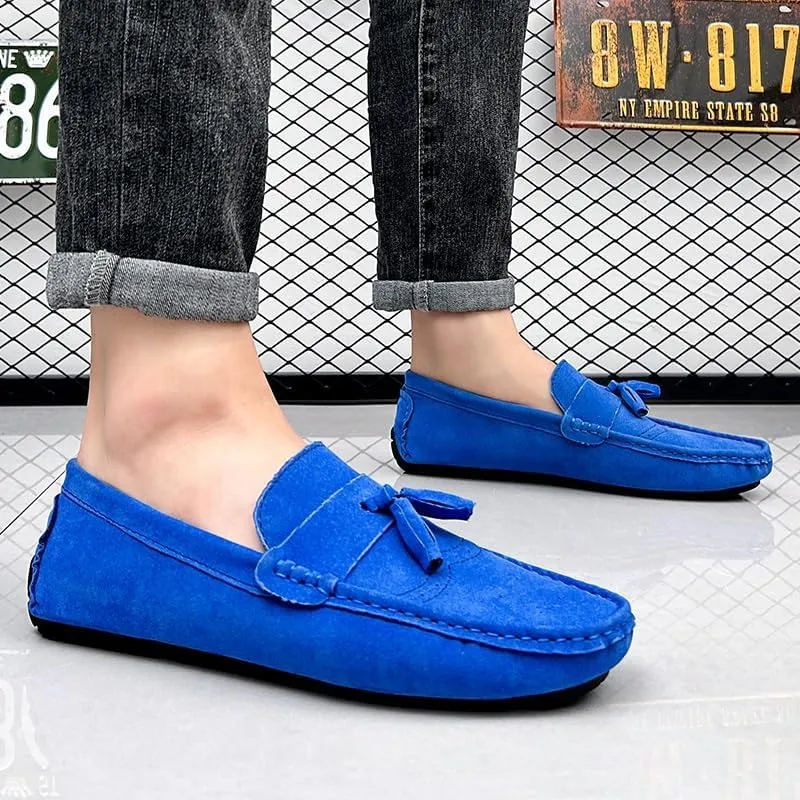 Mens Loafers Shoe Nubuck Leather Tassel Penny Driving Loafers Flexible Flat Heel Resistant Wedding Slip On