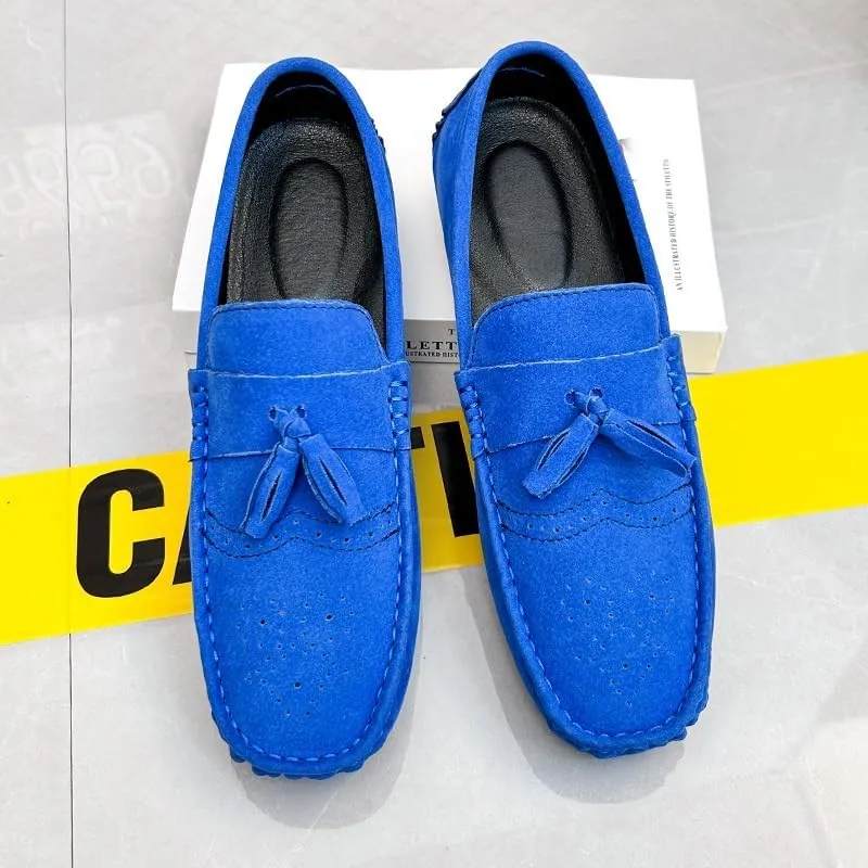 Mens Loafers Shoe Nubuck Leather Tassel Penny Driving Loafers Flexible Flat Heel Resistant Wedding Slip On