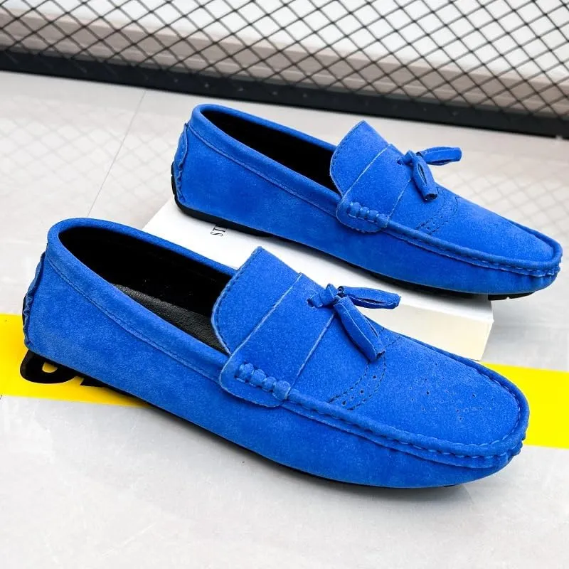 Mens Loafers Shoe Nubuck Leather Tassel Penny Driving Loafers Flexible Flat Heel Resistant Wedding Slip On