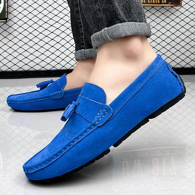 Mens Loafers Shoe Nubuck Leather Tassel Penny Driving Loafers Flexible Flat Heel Resistant Wedding Slip On