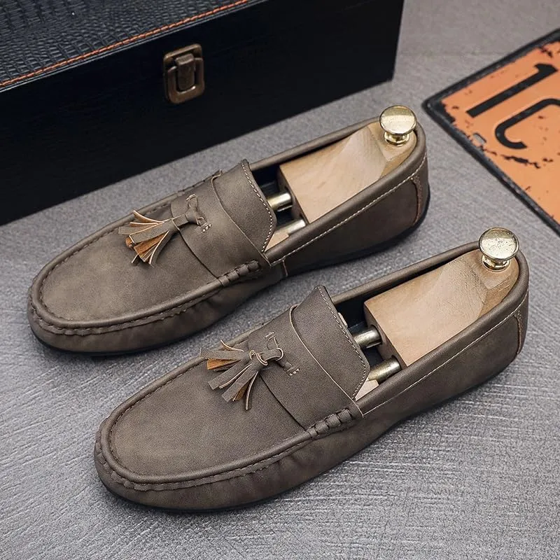 Mens Loafers Shoe PU Leather with Tassel Penny Loafers Comfortable Flat Heel Flexible Casual Outdoor Slip-ons