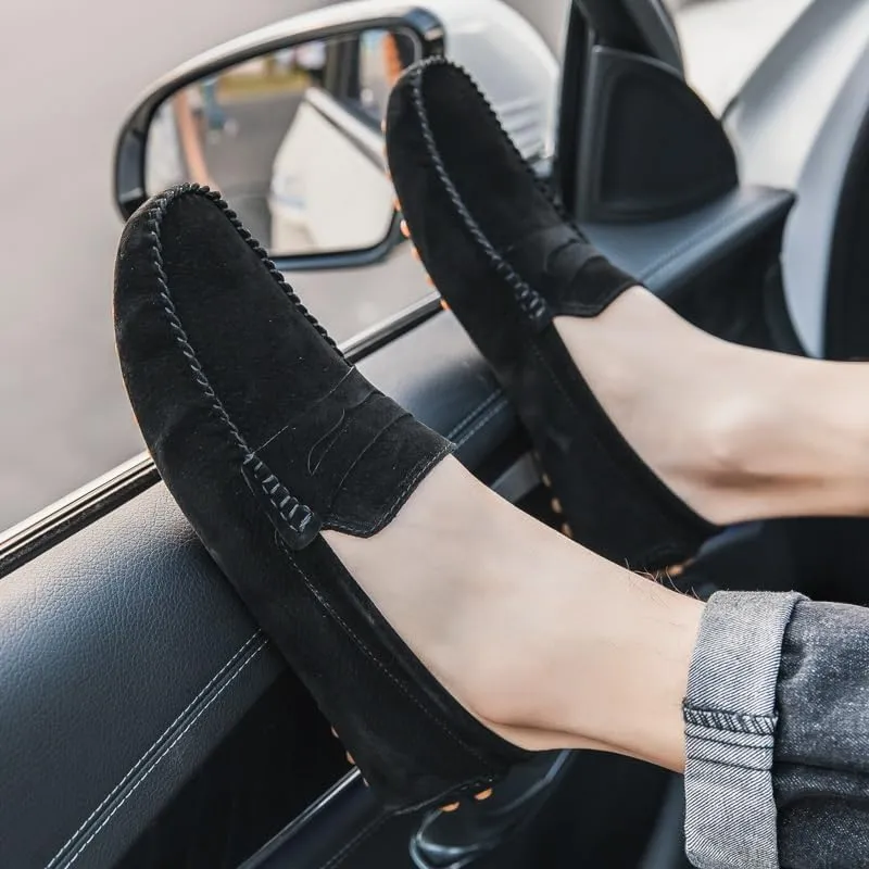 Mens Loafers Shoe Round Toe Suede Penny Driving Loafers Flat Heel Flexible Resistant Classic Party Slip On