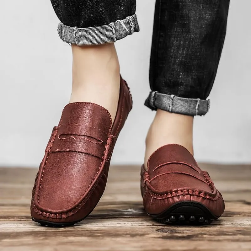 Mens Loafers Shoe Solid Color Leather Penny Driving Loafers Flat Heel Lightweight Flexible Outdoor Prom Slip On