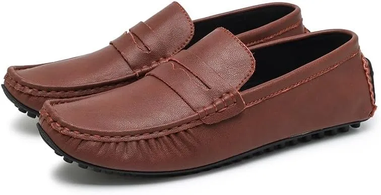 Mens Loafers Shoe Solid Color Leather Penny Driving Loafers Flat Heel Lightweight Flexible Outdoor Prom Slip On
