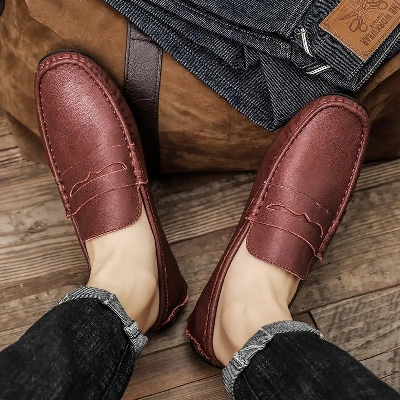 Mens Loafers Shoe Solid Color Leather Penny Driving Loafers Flat Heel Lightweight Flexible Outdoor Prom Slip On