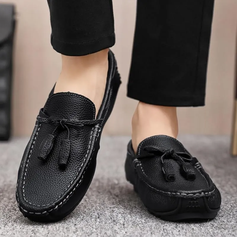 Mens Loafers Shoe Square Toe with Tassel Driving Boat Shoes Flat Heel Flexible Comfortable Wedding Walking Slip-ons