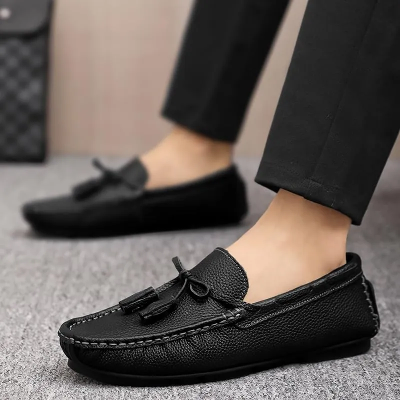 Mens Loafers Shoe Square Toe with Tassel Driving Boat Shoes Flat Heel Flexible Comfortable Wedding Walking Slip-ons