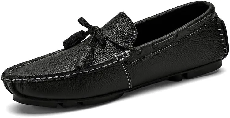 Mens Loafers Shoe Square Toe with Tassel Driving Boat Shoes Flat Heel Flexible Comfortable Wedding Walking Slip-ons