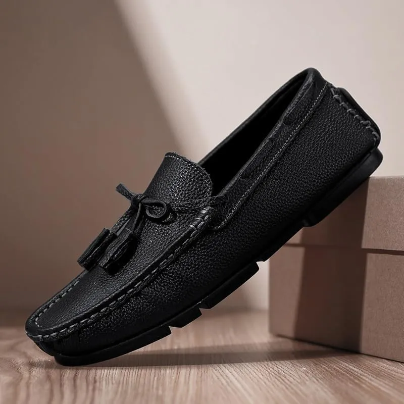 Mens Loafers Shoe Square Toe with Tassel Driving Boat Shoes Flat Heel Flexible Comfortable Wedding Walking Slip-ons