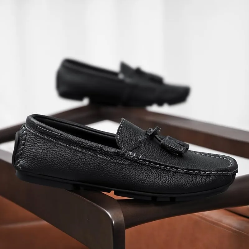 Mens Loafers Shoe Square Toe with Tassel Driving Boat Shoes Flat Heel Flexible Comfortable Wedding Walking Slip-ons