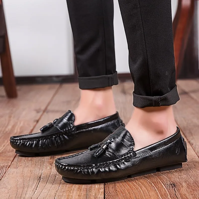 Mens Loafers Shoe Square Toe with Tassel Moccasins Driving Loafers Resistant Comfortable Flexible Casual Slip On