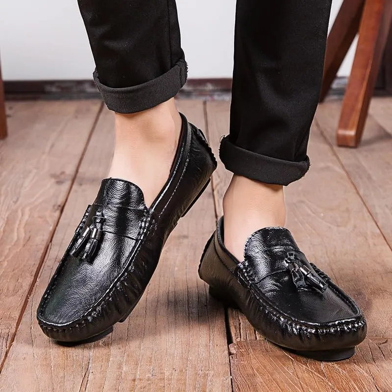 Mens Loafers Shoe Square Toe with Tassel Moccasins Driving Loafers Resistant Comfortable Flexible Casual Slip On