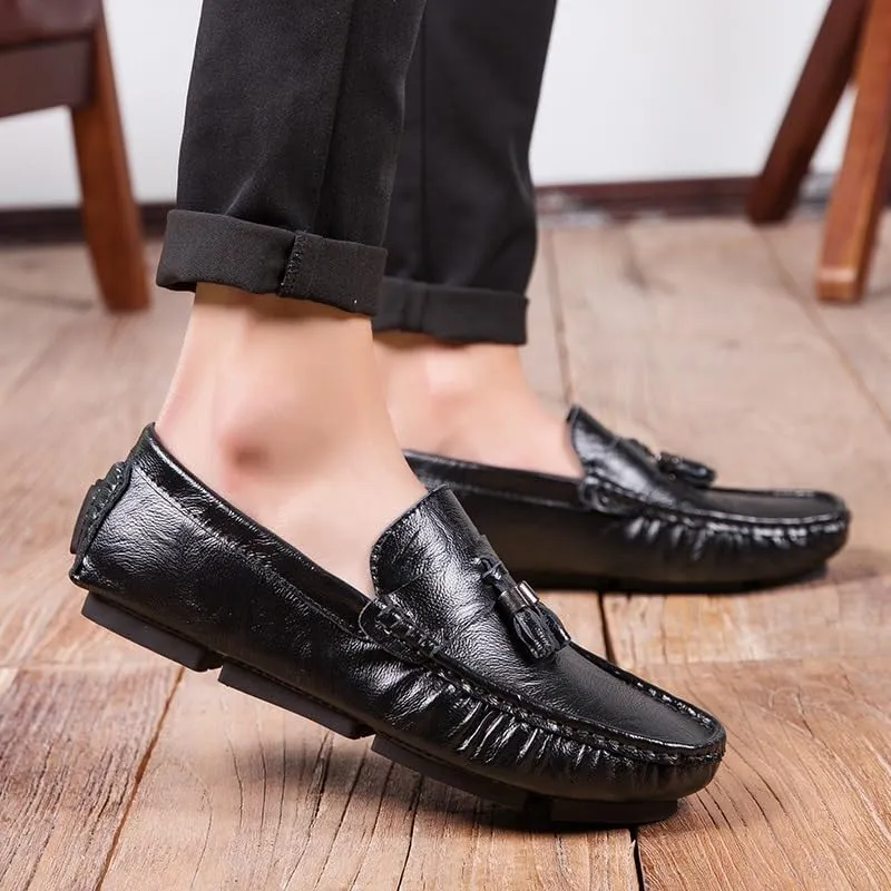 Mens Loafers Shoe Square Toe with Tassel Moccasins Driving Loafers Resistant Comfortable Flexible Casual Slip On