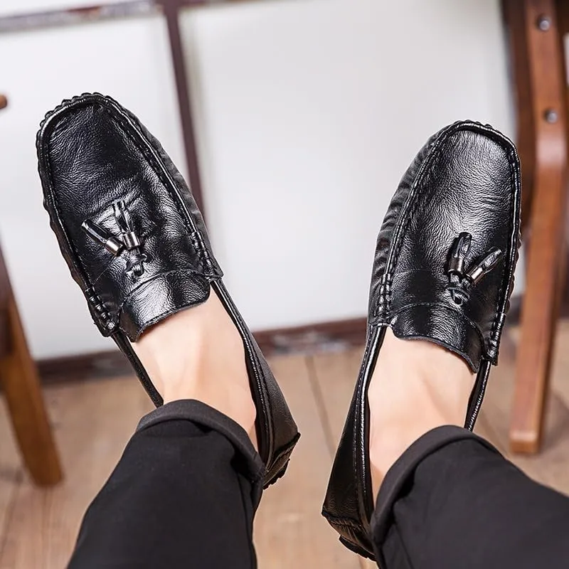 Mens Loafers Shoe Square Toe with Tassel Moccasins Driving Loafers Resistant Comfortable Flexible Casual Slip On