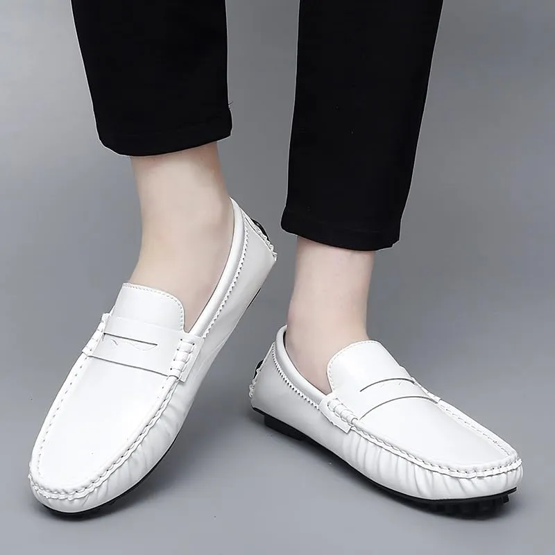 Men's Loafers Shoes Round Toe Leather Driving Penny Loafers Lightweight Comfortable Flexible Outdoor Slip On